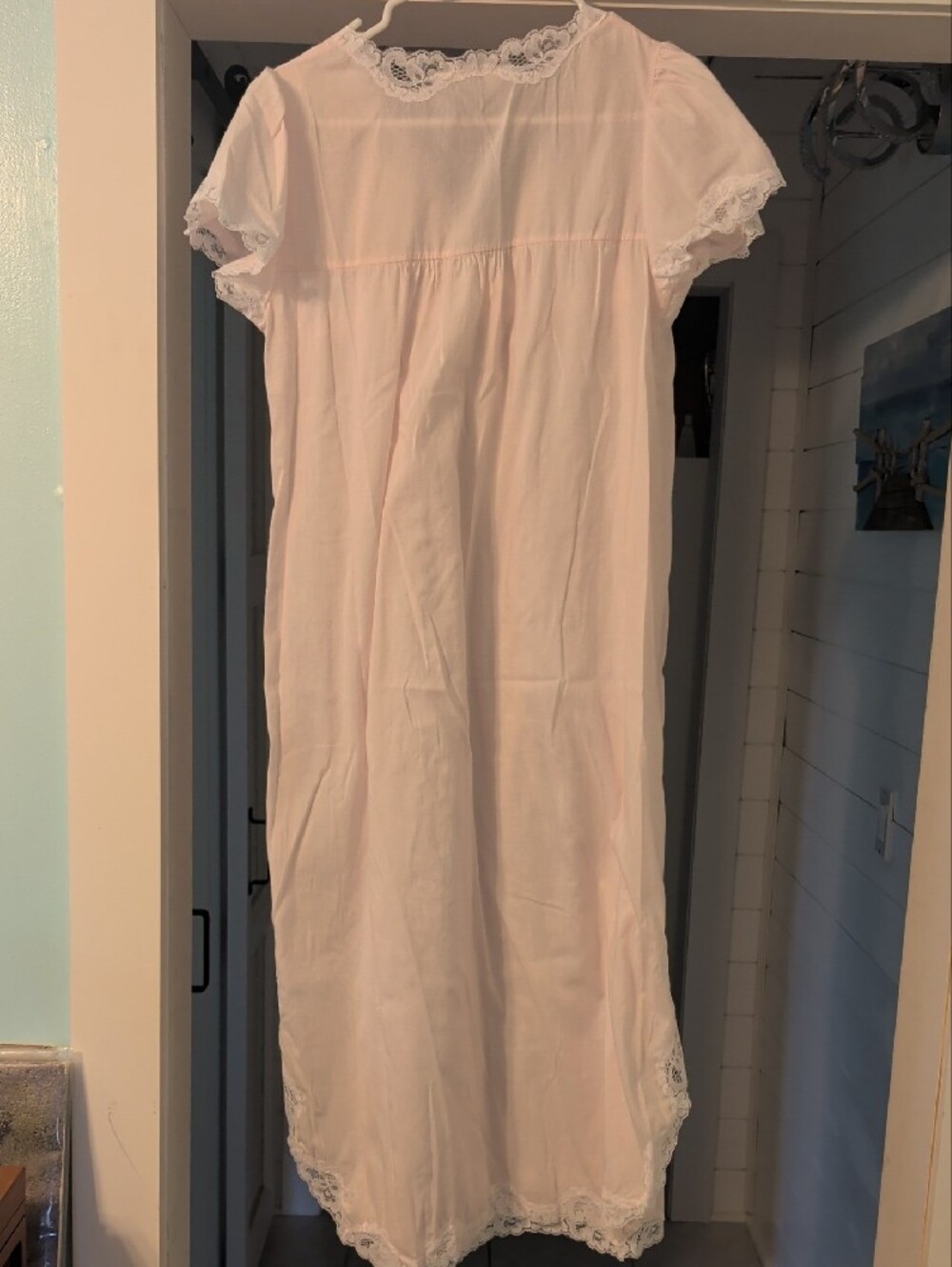 Barbizon Donnie Jill Pale Pink Lace-Trim Short Sleeve Nightgown - Picture 3 of 6